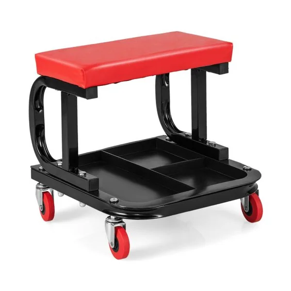 Tabouret Roulant Garage avec Plateau à Outils de Rangement Siège de Mécanicien Rembourré Charge 150 KG 38 x 37 x 36 cm