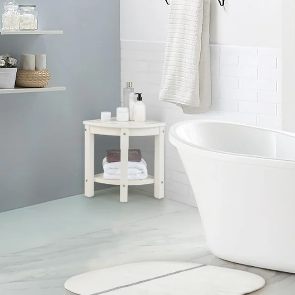 Tabouret Salle de Bain 2 Niveaux avec Étagère de Rangement pour Enfants et Adultes Charge Max 150kg 32,5x32,5x43,5cm Blanc