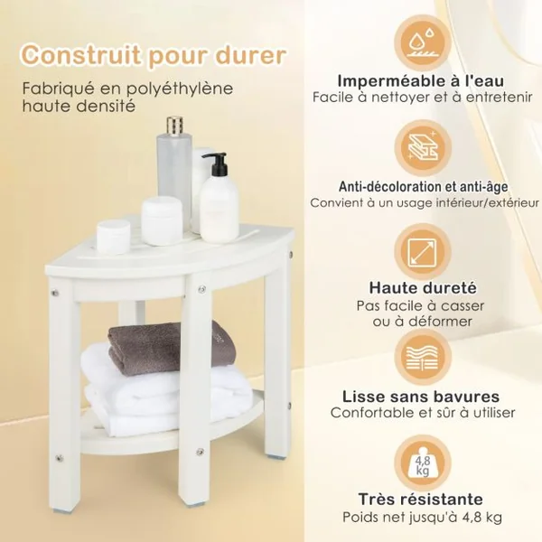 Tabouret Salle de Bain 2 Niveaux avec Étagère de Rangement pour Enfants et Adultes Charge Max 150kg 32,5x32,5x43,5cm Blanc