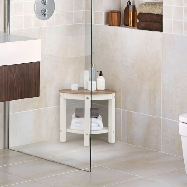 Tabouret Salle de Bain 2 Niveaux avec Étagère de Rangement pour Enfants et Adultes Charge Max 150kg 32,5x32,5x43,5cm Café