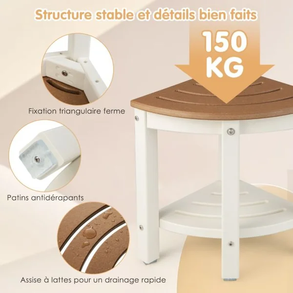 Tabouret Salle de Bain 2 Niveaux avec Étagère de Rangement pour Enfants et Adultes Charge Max 150kg 32,5x32,5x43,5cm Café