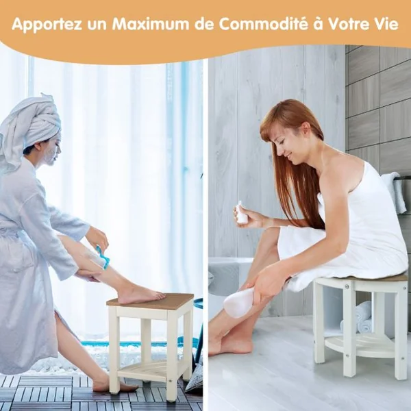 Tabouret Salle de Bain 2 Niveaux avec Étagère de Rangement pour Enfants et Adultes Charge Max 150kg 32,5x32,5x43,5cm Café