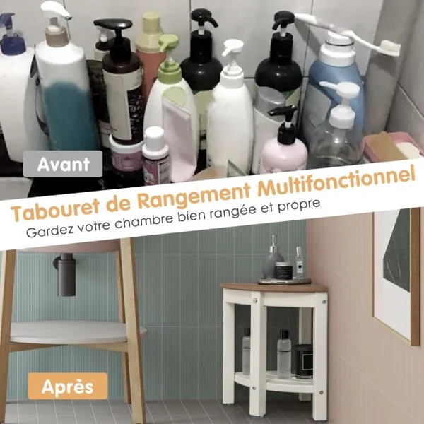 Tabouret Salle de Bain 2 Niveaux avec Étagère de Rangement pour Enfants et Adultes Charge Max 150kg 32,5x32,5x43,5cm Café