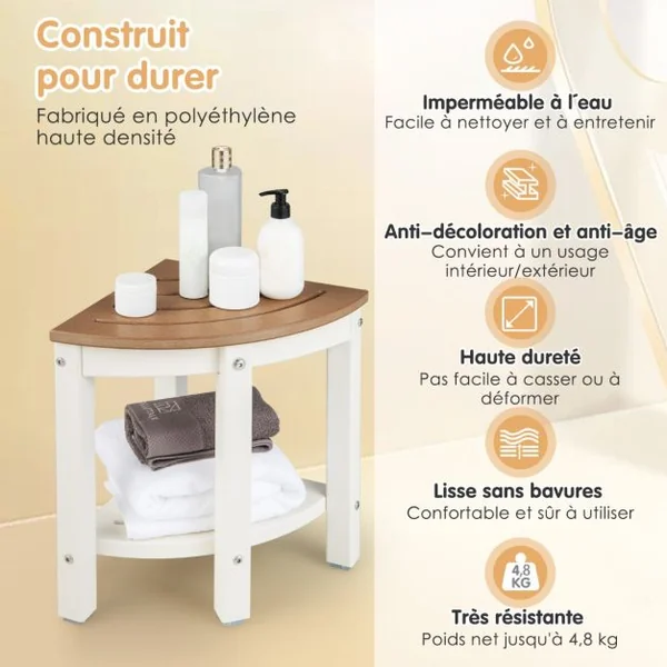 Tabouret Salle de Bain 2 Niveaux avec Étagère de Rangement pour Enfants et Adultes Charge Max 150kg 32,5x32,5x43,5cm Café