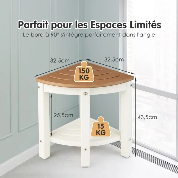 Tabouret Salle de Bain 2 Niveaux avec Étagère de Rangement pour Enfants et Adultes Charge Max 150kg 32,5x32,5x43,5cm Café