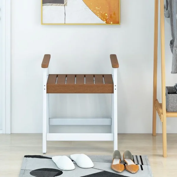 Tabouret Salle de Bain Imperméable avec Accoudoirs Petit Tabouret de Douche Antidérapant Étanche Siège de Douche Intérieure pour Enfants et Adultes Marron & Blanc