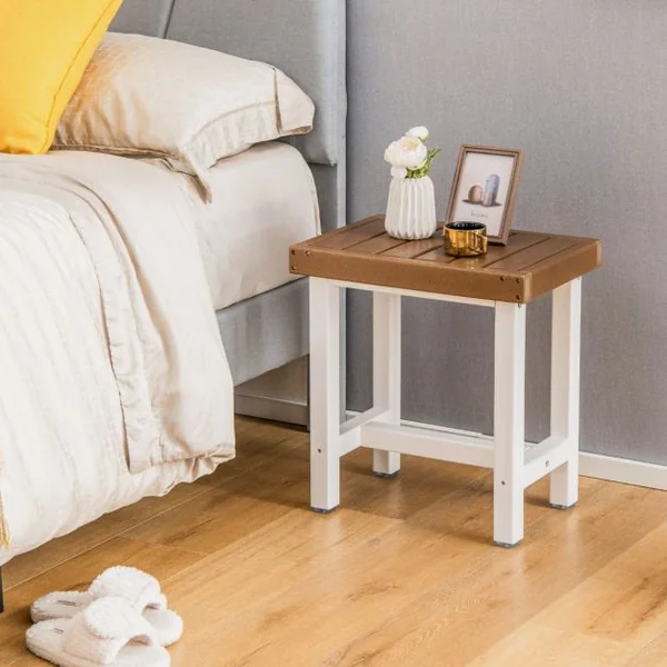 Tabouret Salle de Bain Imperméable Petit Tabouret de Douche Antidérapant Étanche Chaise Banc Salle de Bain Marron & Blanc