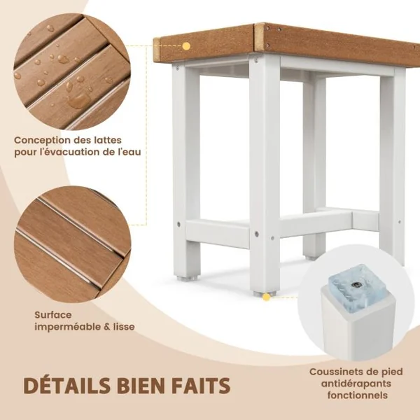 Tabouret Salle de Bain Imperméable Petit Tabouret de Douche Antidérapant Étanche Chaise Banc Salle de Bain Marron & Blanc