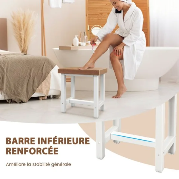 Tabouret Salle de Bain Imperméable Petit Tabouret de Douche Antidérapant Étanche Chaise Banc Salle de Bain Marron & Blanc