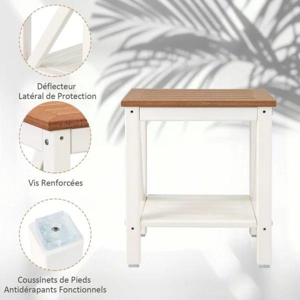 Tabouret Salle de Bain à 2 Niveaux Imperméable Petit Tabouret de Douche Antidérapant avec Étagère Rangement Chaise pour Enfants Brun