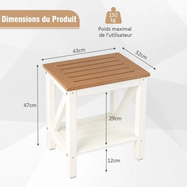 Tabouret Salle de Bain à 2 Niveaux Imperméable Petit Tabouret de Douche Antidérapant avec Étagère Rangement Chaise pour Enfants Brun
