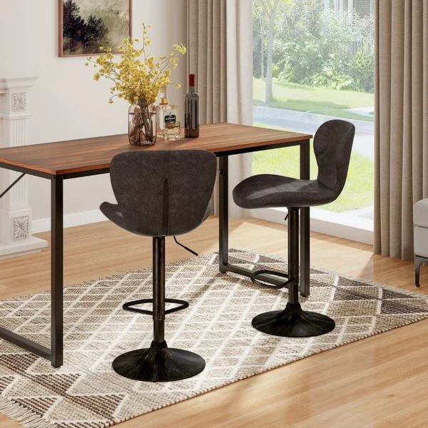 Tabourets de Bar Pivotants Lot de 2 Chaise de Bar Industrielle avec Repose-Pieds Chaise Haute Bar en Cuir Hauteur Réglable 87-108 cm Marron Rustique