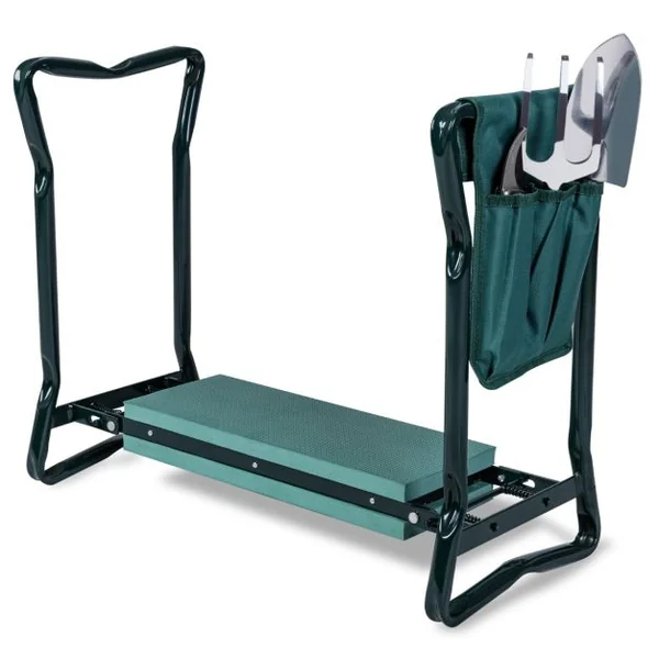 Tabourets de Jardinage Pliable avec Coussin EVA Genouillère de Jardin 2 en 1 Cadre en Métal Siège de Jardinier avec Sac à Outils Supporter Jusqu'à 120KG