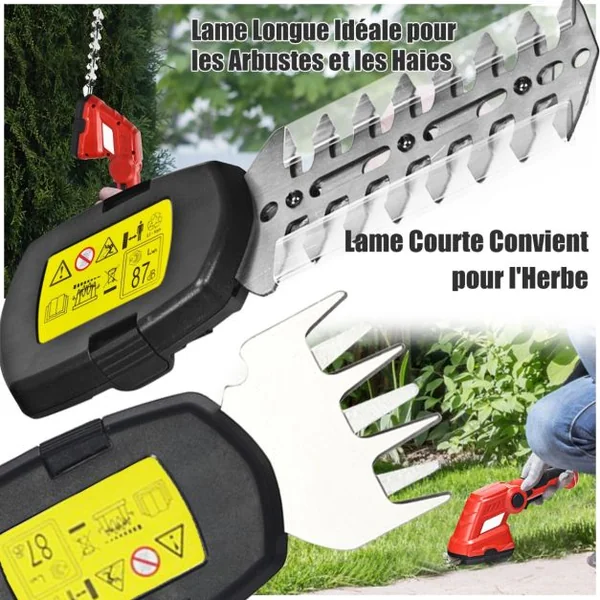 Taille-Herbes sans Fil 3,6 V 2 Ah 2 en 1 Cisaille à Gazon Batterie Rechargeable Charge 2 Lames Largeur 8cm Longueur 11,5 cm