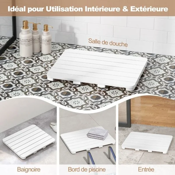 Tapis de Bain pour Douche en Hips et Vis en Acier Inoxydable Imperméable Anticorrosion et Antirouille Blanc