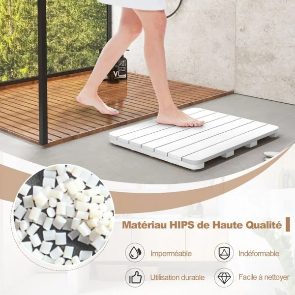 Tapis de Bain pour Douche en Hips et Vis en Acier Inoxydable Imperméable Anticorrosion et Antirouille Blanc