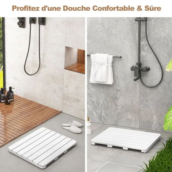 Tapis de Bain pour Douche en Hips et Vis en Acier Inoxydable Imperméable Anticorrosion et Antirouille Blanc