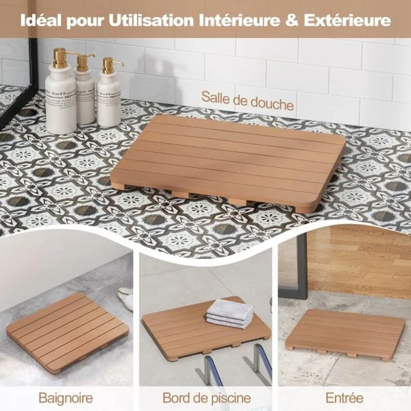 Tapis de Bain pour Douche en Hips et Vis en Acier Inoxydable Imperméable Anticorrosion et Antirouille Marron