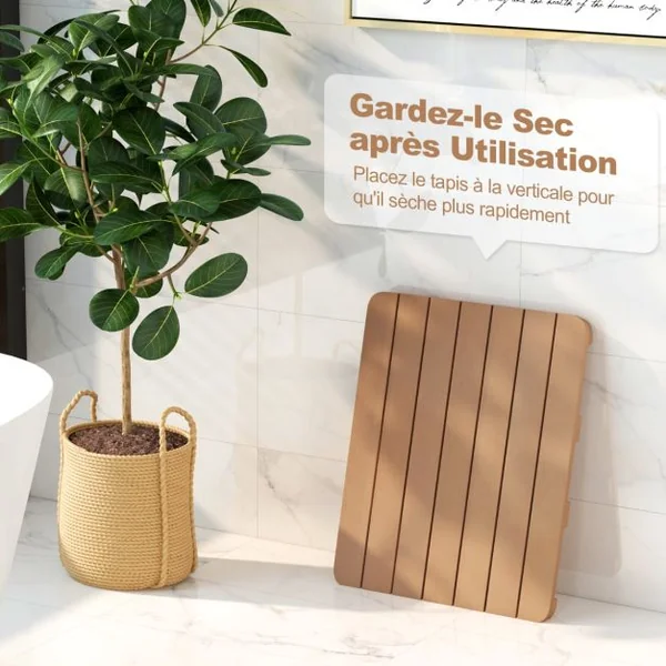 Tapis de Bain pour Douche en Hips et Vis en Acier Inoxydable Imperméable Anticorrosion et Antirouille Marron
