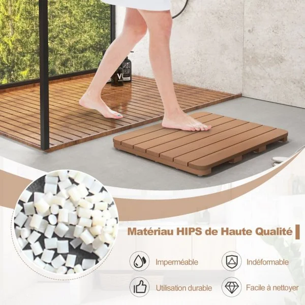 Tapis de Bain pour Douche en Hips et Vis en Acier Inoxydable Imperméable Anticorrosion et Antirouille Marron