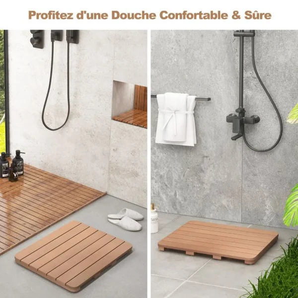 Tapis de Bain pour Douche en Hips et Vis en Acier Inoxydable Imperméable Anticorrosion et Antirouille Marron