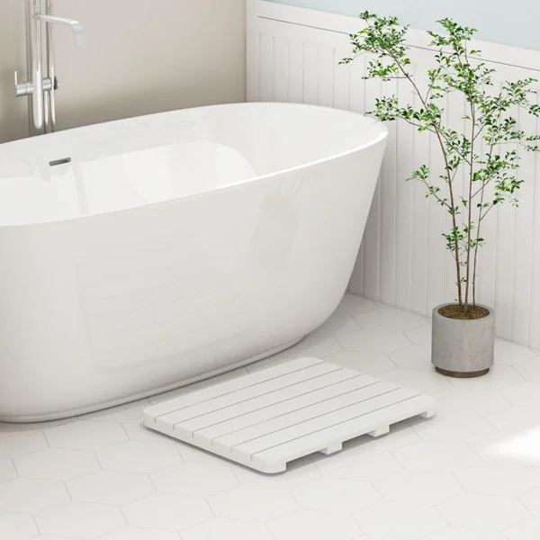 Tapis de Bain pour Douche en Hips et Vis en Acier Inoxydable Imperméable Tapis de Douche Anticorrosion et Antirouille Blanc