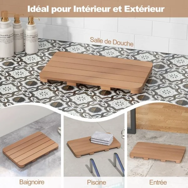 Tapis de Bain pour Douche en Hips et Vis en Acier Inoxydable Imperméable Tapis de Douche Anticorrosion et Antirouille Blanc