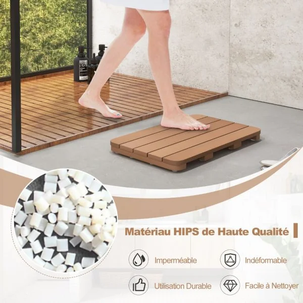 Tapis de Bain pour Douche en Hips et Vis en Acier Inoxydable Imperméable Tapis de Douche Anticorrosion et Antirouille Blanc