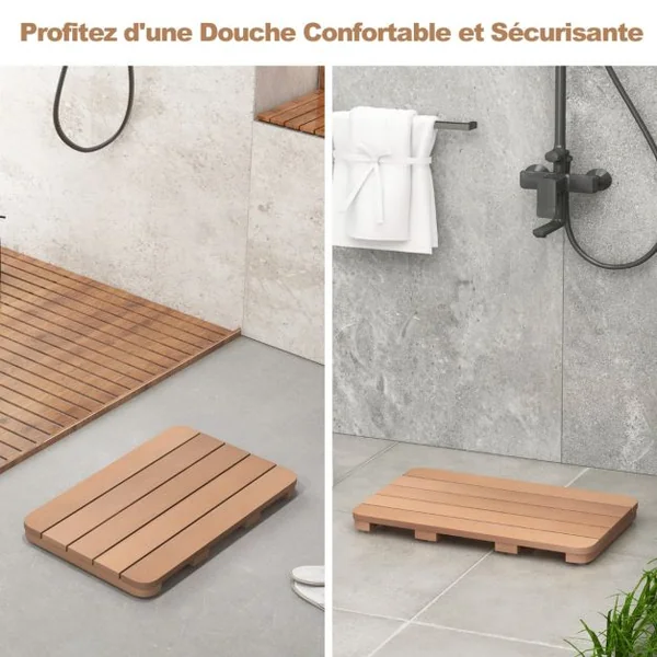 Tapis de Bain pour Douche en Hips et Vis en Acier Inoxydable Imperméable Tapis de Douche Anticorrosion et Antirouille Blanc