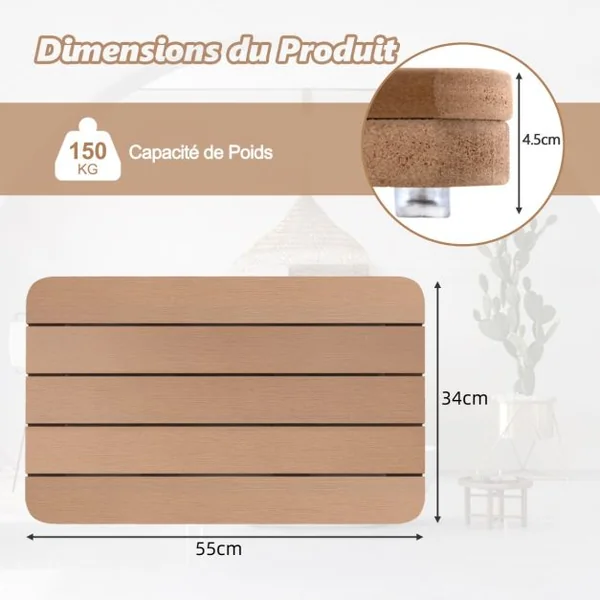 Tapis de Bain pour Douche en Hips et Vis en Acier Inoxydable Imperméable Tapis de Douche Anticorrosion et Antirouille Blanc