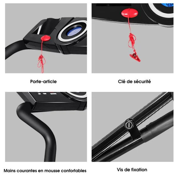 Tapis de Course Electrique Pliable 1 à 10 Km/H 12 Programmes avec Clé de Sécurité Moteur 1.0HP Ecran Multifonctions Fer Noir