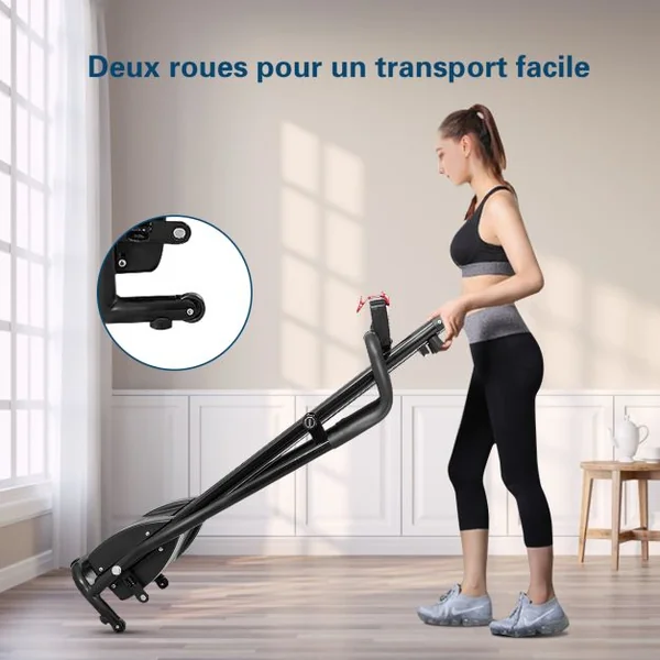Tapis de Course Electrique Pliable 1 à 10 Km/H 12 Programmes avec Clé de Sécurité Moteur 1.0HP Ecran Multifonctions Fer Noir