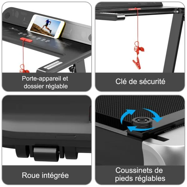 Tapis de Course Electrique Tapis de Fitness Pliable pour Maison avec Application de Contrôle Argent/Bleu/Rouge