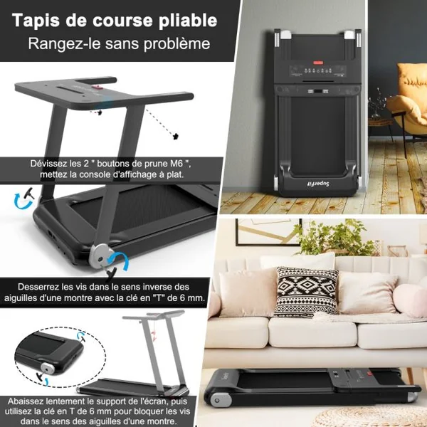 Tapis de Course Electrique Tapis de Fitness Pliable pour Maison avec Application de Contrôle Argent/Bleu/Rouge