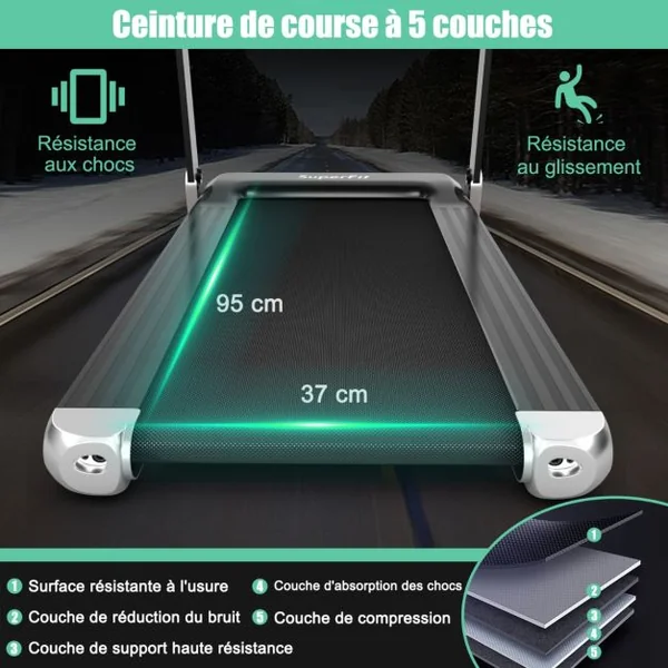 Tapis de Course Electrique Tapis de Fitness Pliable pour Maison avec Application de Contrôle Argent/Bleu/Rouge