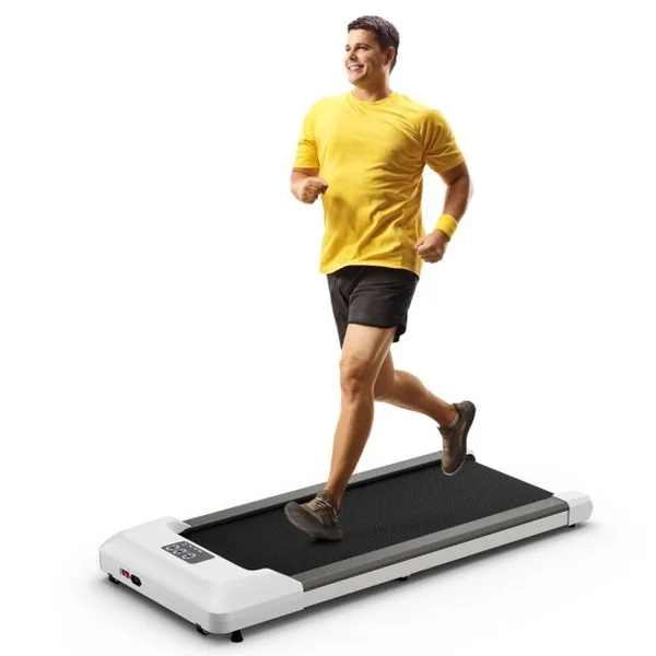 Tapis de Course Mince Tapis de Jogging avec Capacité de 120 Kg Télécommande et Écran Led Inclinable à Roulettes Tapis de Course à Glisser Gris