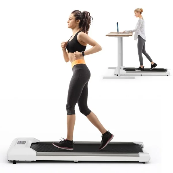 Tapis de Course Mince Tapis de Jogging avec Capacité de 120 Kg Télécommande et Écran Led Inclinable à Roulettes Tapis de Course à Glisser Gris
