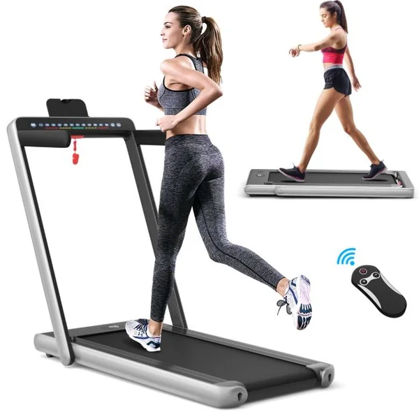 Tapis de Course Pliable 0,75HP Double Affichage LED APP et Télécommande Vitesse Motorisé 12 km/h Surface 40x100cm Argent