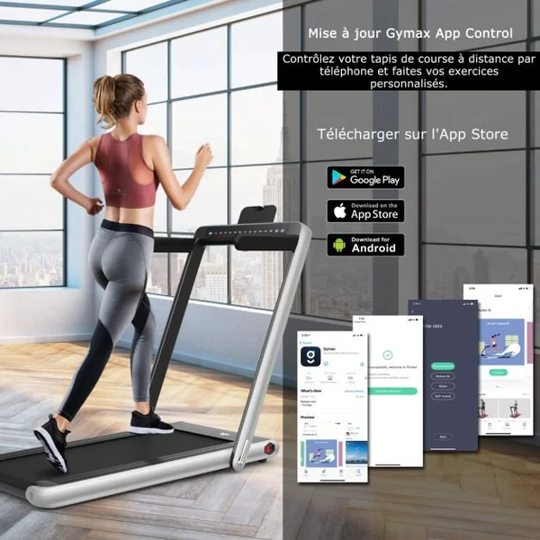 Tapis de Course Pliable 0,75HP Double Affichage LED APP et Télécommande Vitesse Motorisé 12 km/h Surface 40x100cm Argent