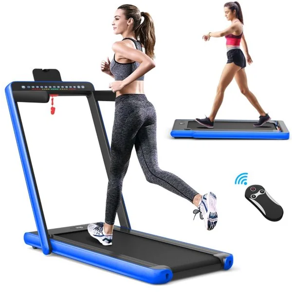 Tapis de Course Pliable 0,75HP Double Affichage LED APP et Télécommande Vitesse Motorisé 12 km/h Surface 40x100cm Bleu