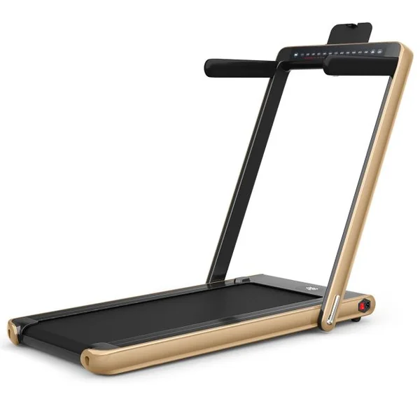 Tapis de Course Pliable 0,75HP Double Affichage LED APP et Télécommande Vitesse Motorisé 12 km/h Surface 40x100cm Or