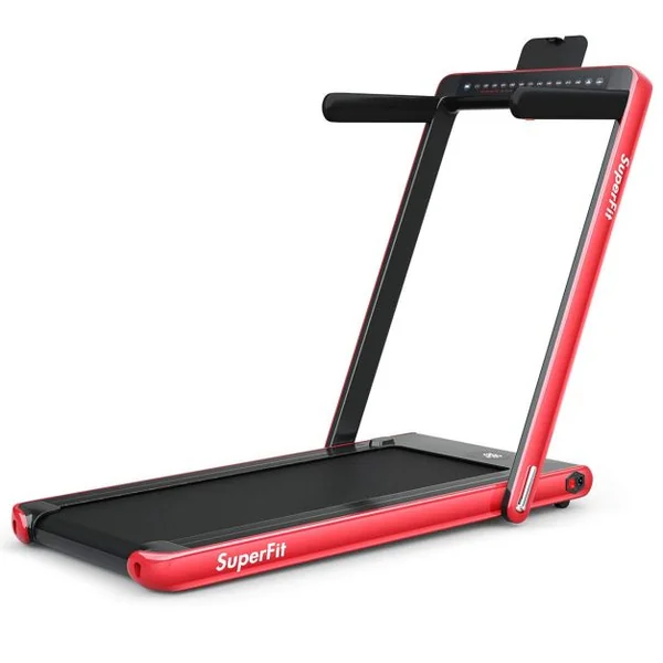 Tapis de Course Pliable 0,75HP Double Affichage LED APP et Télécommande Vitesse Motorisé 12 km/h Surface 40x100cm Rouge