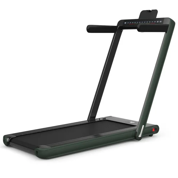 Tapis de Course Pliable 0,75HP Double Affichage LED APP et Télécommande Vitesse Motorisé 12 km/h Surface 40x100cm Vert Foncé