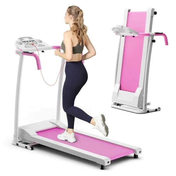 Tapis de Course Électrique 0,8-12 KM/H Moteur 500 W Tapis de Fitness Pliable à Roulettes avec Capteurs de Fréquence Cardiaque 12 Programmes Blanc