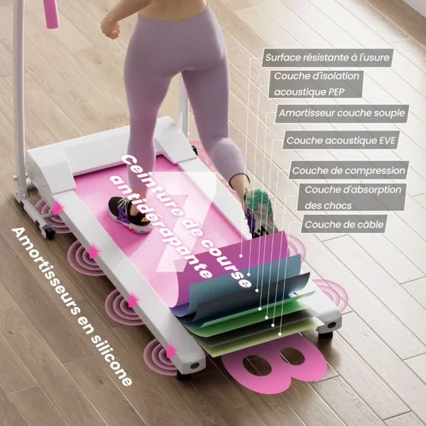 Tapis de Course Électrique 0,8-12 KM/H Moteur 500 W Tapis de Fitness Pliable à Roulettes avec Capteurs de Fréquence Cardiaque 12 Programmes Blanc