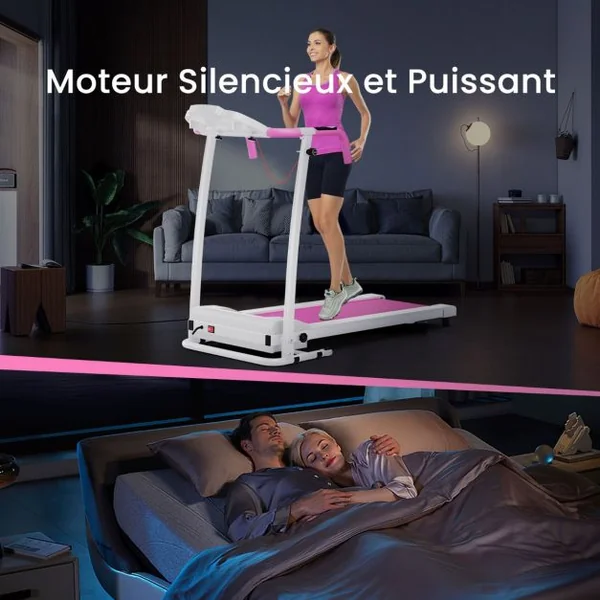 Tapis de Course Électrique 0,8-12 KM/H Moteur 500 W Tapis de Fitness Pliable à Roulettes avec Capteurs de Fréquence Cardiaque 12 Programmes Blanc