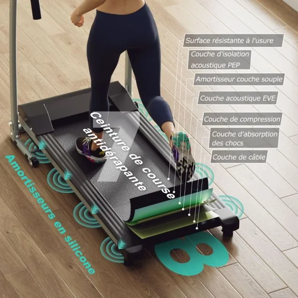 Tapis de Course Électrique 0,8-12 KM/H Moteur 500 W Tapis de Fitness Pliable à Roulettes avec Capteurs de Fréquence Cardiaque 12 Programmes Noir