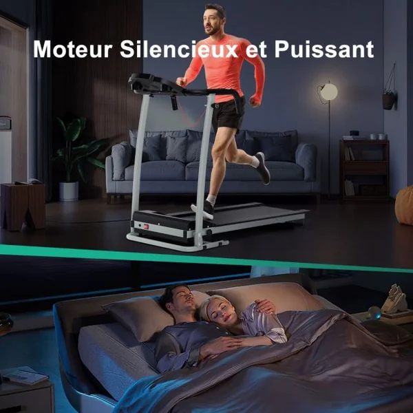 Tapis de Course Électrique 0,8-12 KM/H Moteur 500 W Tapis de Fitness Pliable à Roulettes avec Capteurs de Fréquence Cardiaque 12 Programmes Noir