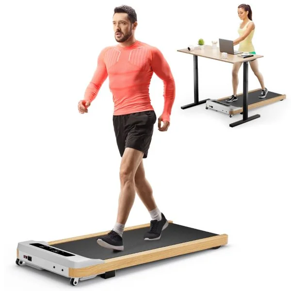 Tapis de Course Électrique 1,3-6KM/H Moteur 2,25HP à Roulettes Charge 120 kg avec Télécommande Écran LED 15 Programmes Gris