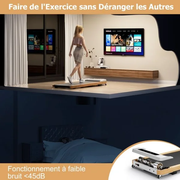 Tapis de Course Électrique 1,3-6KM/H Moteur 2,25HP à Roulettes Charge 120 kg avec Télécommande Écran LED 15 Programmes Gris